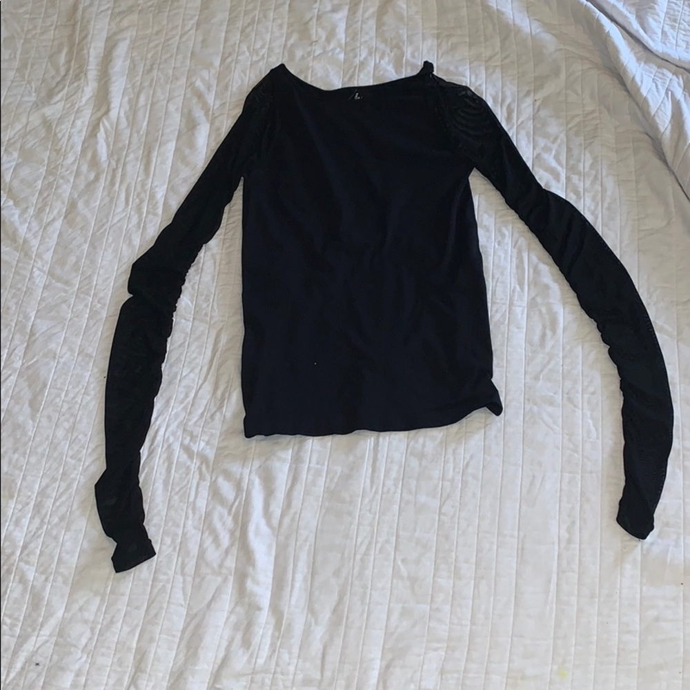 Free People black shirt with long mesh sleeves